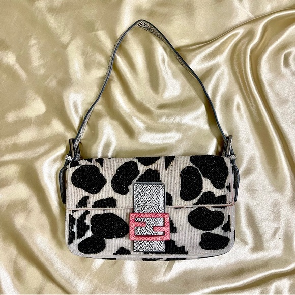 Fendi Handbags - Vintage Fendi beaded cow print and python baguette rare collectors item